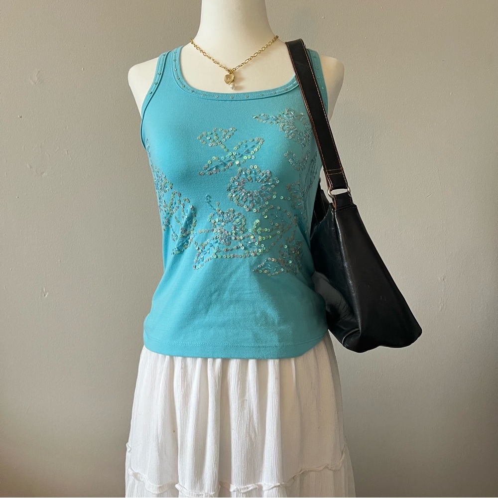 blue sequin racer back tank top🌟